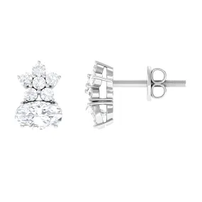 1 CT Flower Stud Earrings with Round and Oval Cubic Zirconia