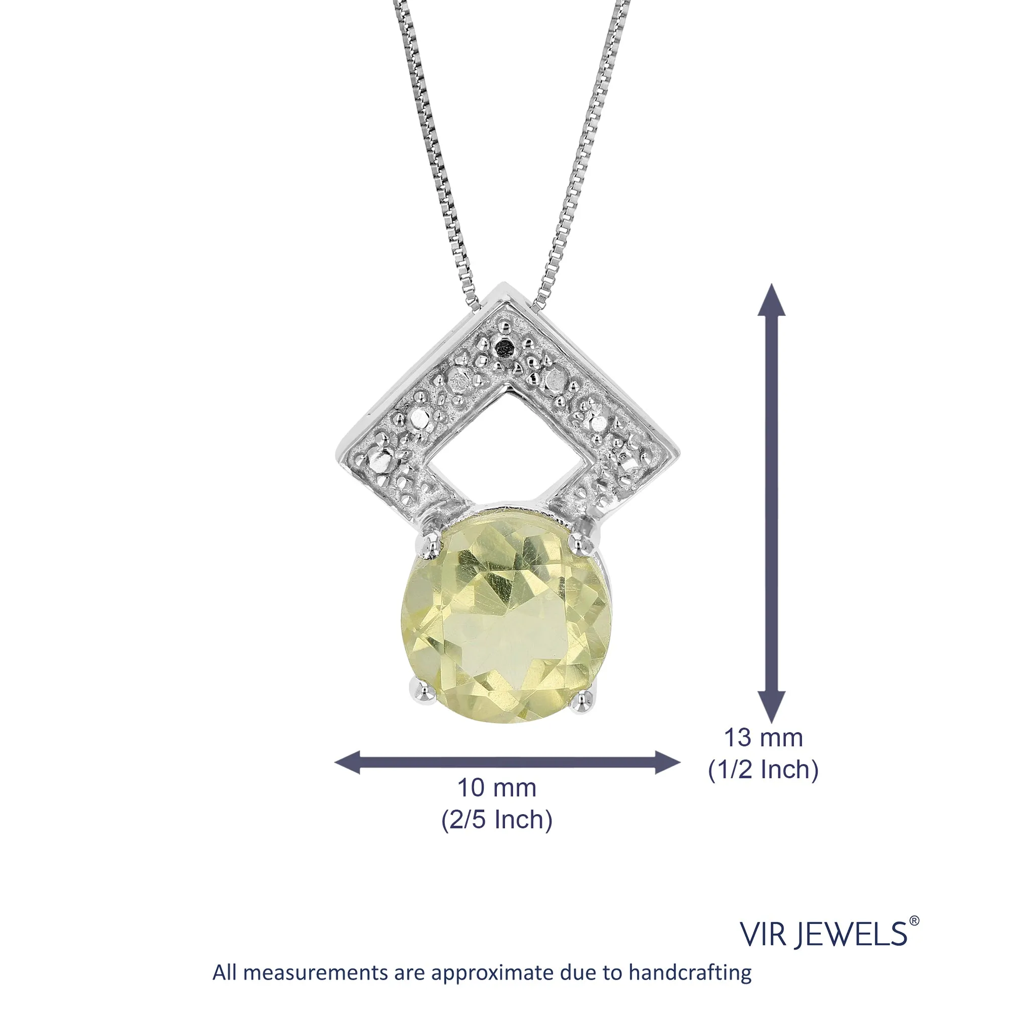 1.20 cttw Lemon Quartz Pendant Necklace .925 Sterling Silver Rhodium 7 MM Round