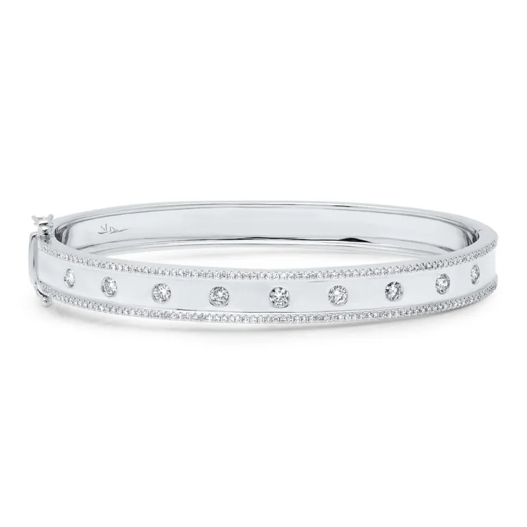 14K Rose Gold High Polished Diamond "Lights" Bangle
