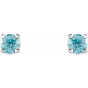 14K White 2.5 mm Natural Blue Zircon Stud Earrings with Friction Post