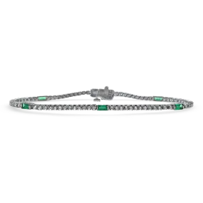 14k White Gold Diamond and Emerald Tennis Bracelet