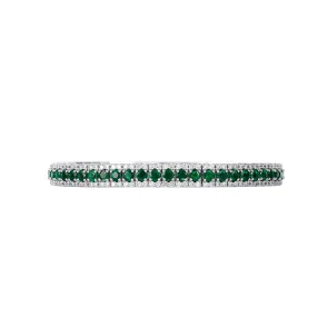 14K White Gold Emerald Clasped Bangle with Diamond Edges