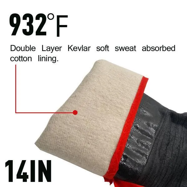 14"  Oven Gloves Smoke Resistant BBQ Grill Gloves Fire Resistant