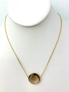 17" - 18" Smokey Quartz Single Bezel Necklace in 14KY NCK-152-BZGM14Y-SQ-17-20