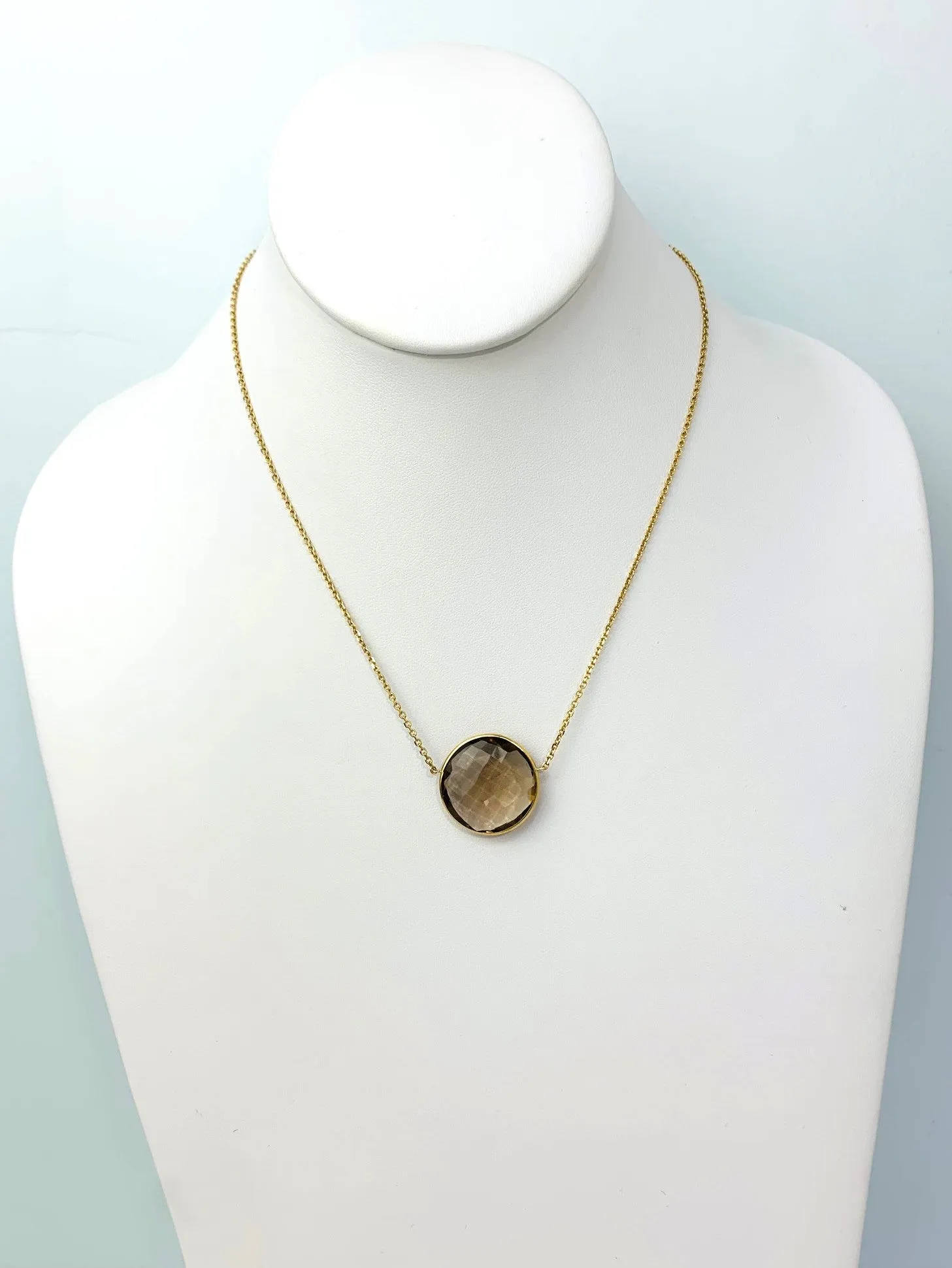 17" - 18" Smokey Quartz Single Bezel Necklace in 14KY NCK-152-BZGM14Y-SQ-17-20