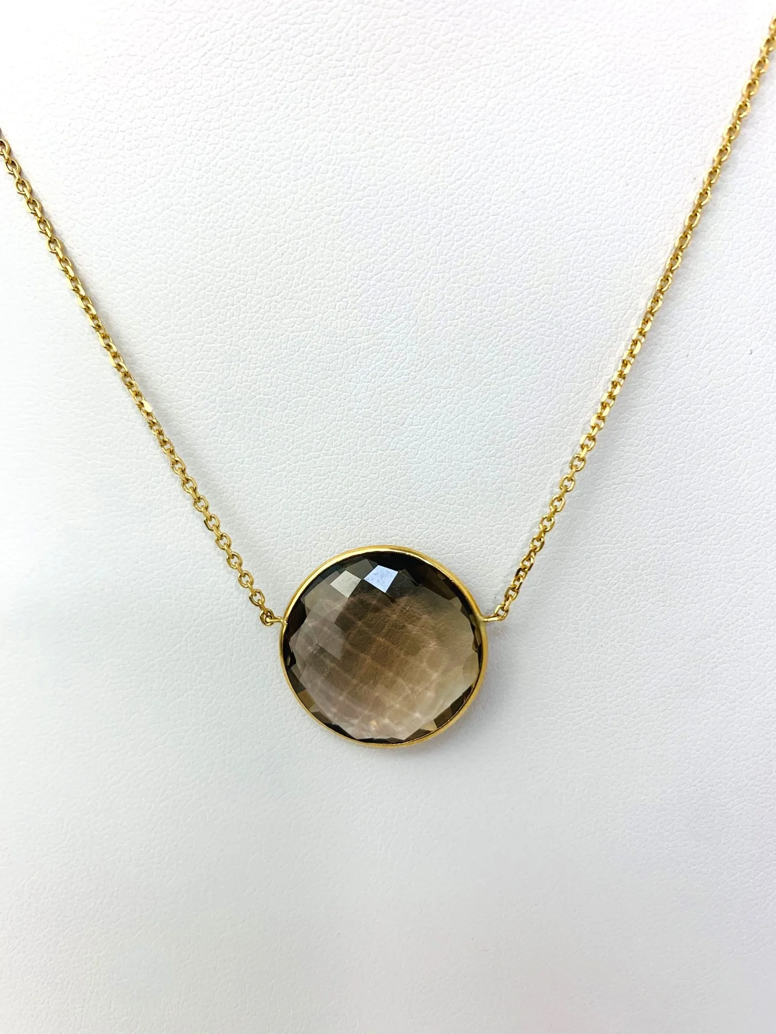 17" - 18" Smokey Quartz Single Bezel Necklace in 14KY NCK-152-BZGM14Y-SQ-17-20