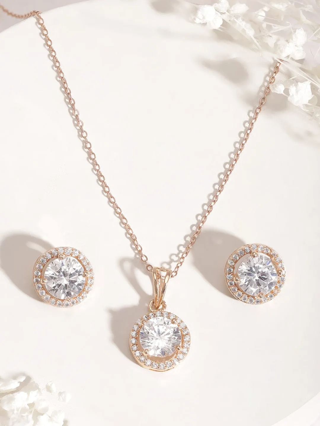 18KT Gold Plated High Quality Cubic Zirconia Studded Pendent Set