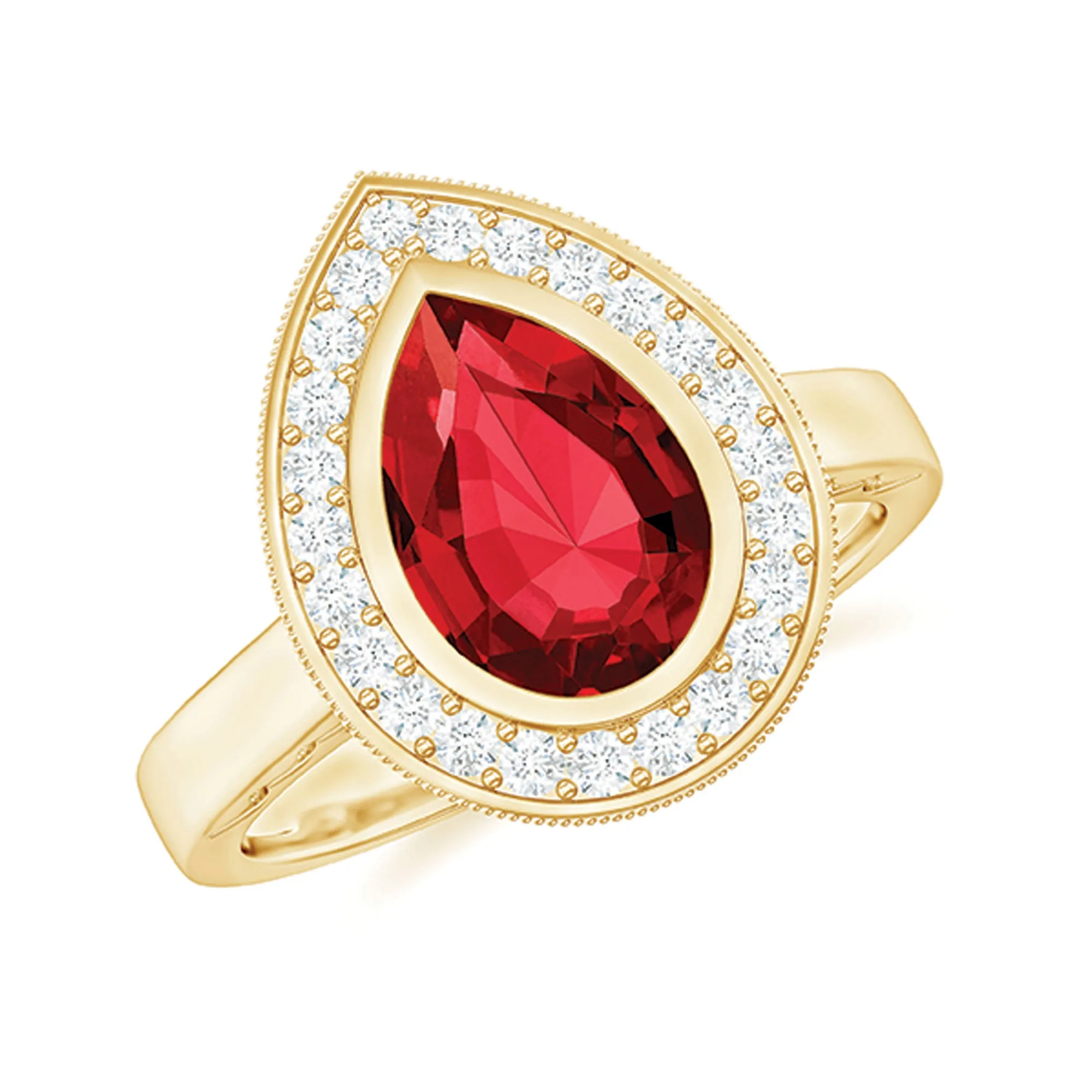 2 CT Pear Cut Created Ruby Solitaire Engagement Ring with Diamond Halo