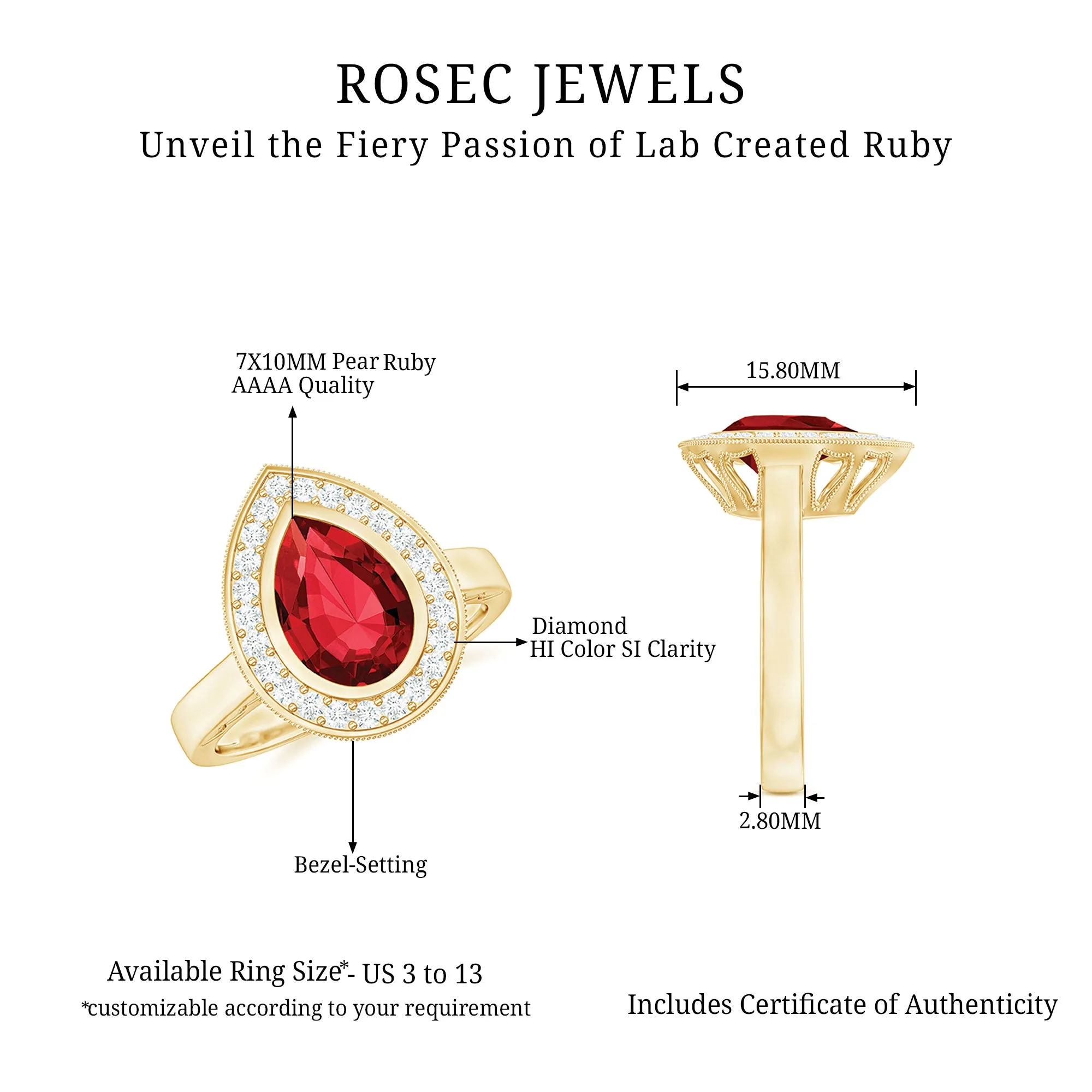 2 CT Pear Cut Created Ruby Solitaire Engagement Ring with Diamond Halo