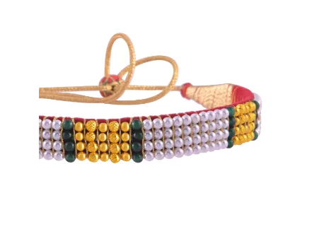 22k Refined Tushi Gold & Pearl Choker With Green Beads