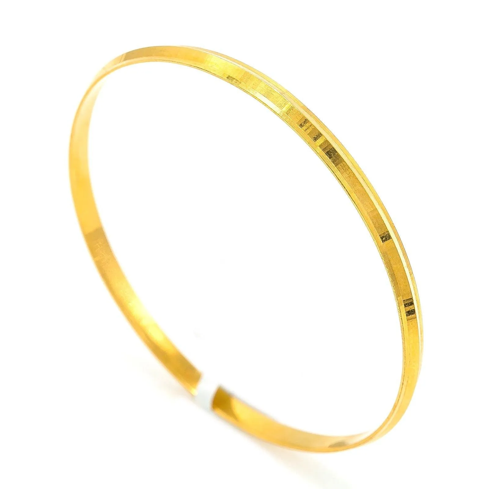22K Yellow Gold Bangle Kada for Kids W/ Slightly Faceted Frame (9.1gm)