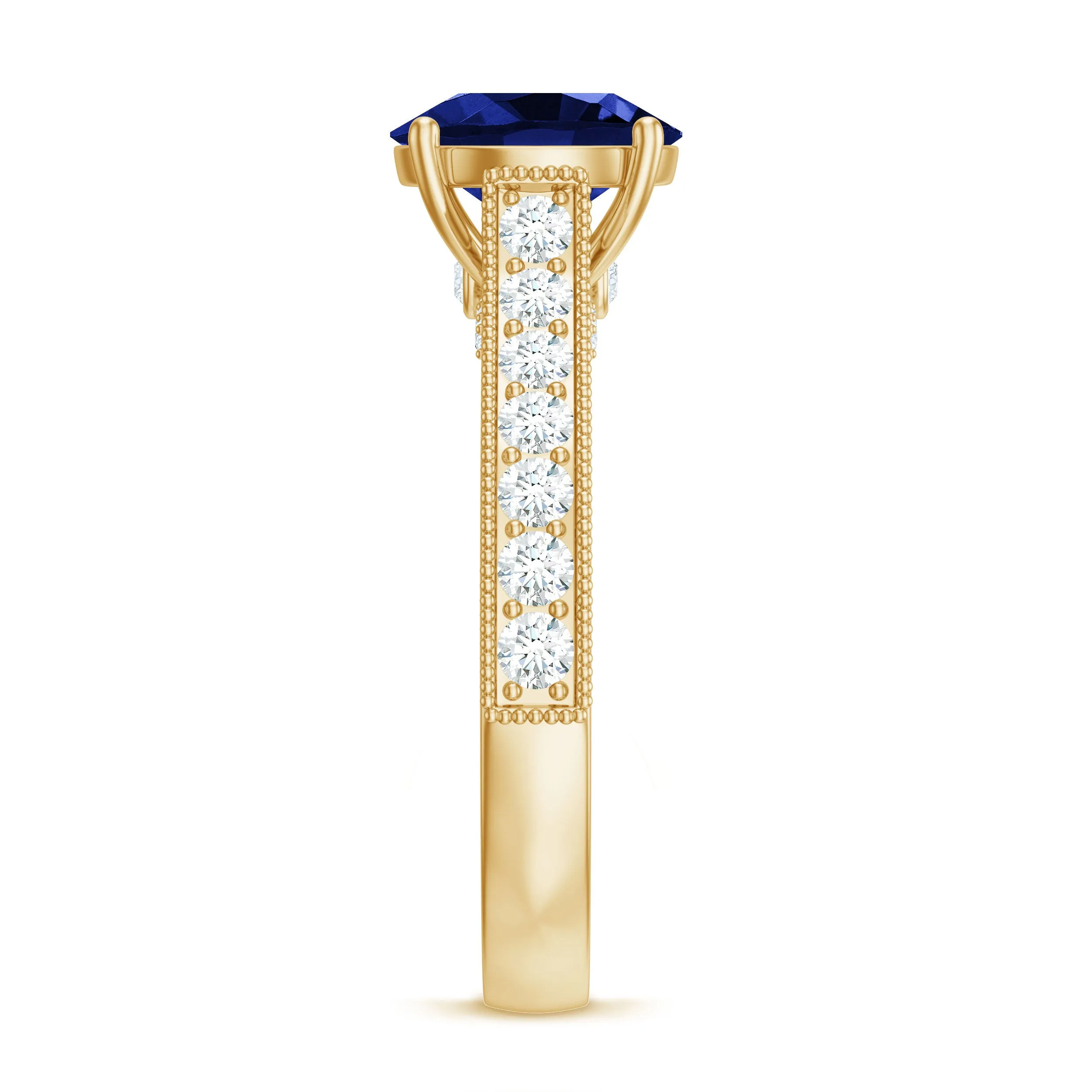 2.50 CT Created Blue Sapphire Solitaire Engagement Ring with Diamond and Milgrain Detailing