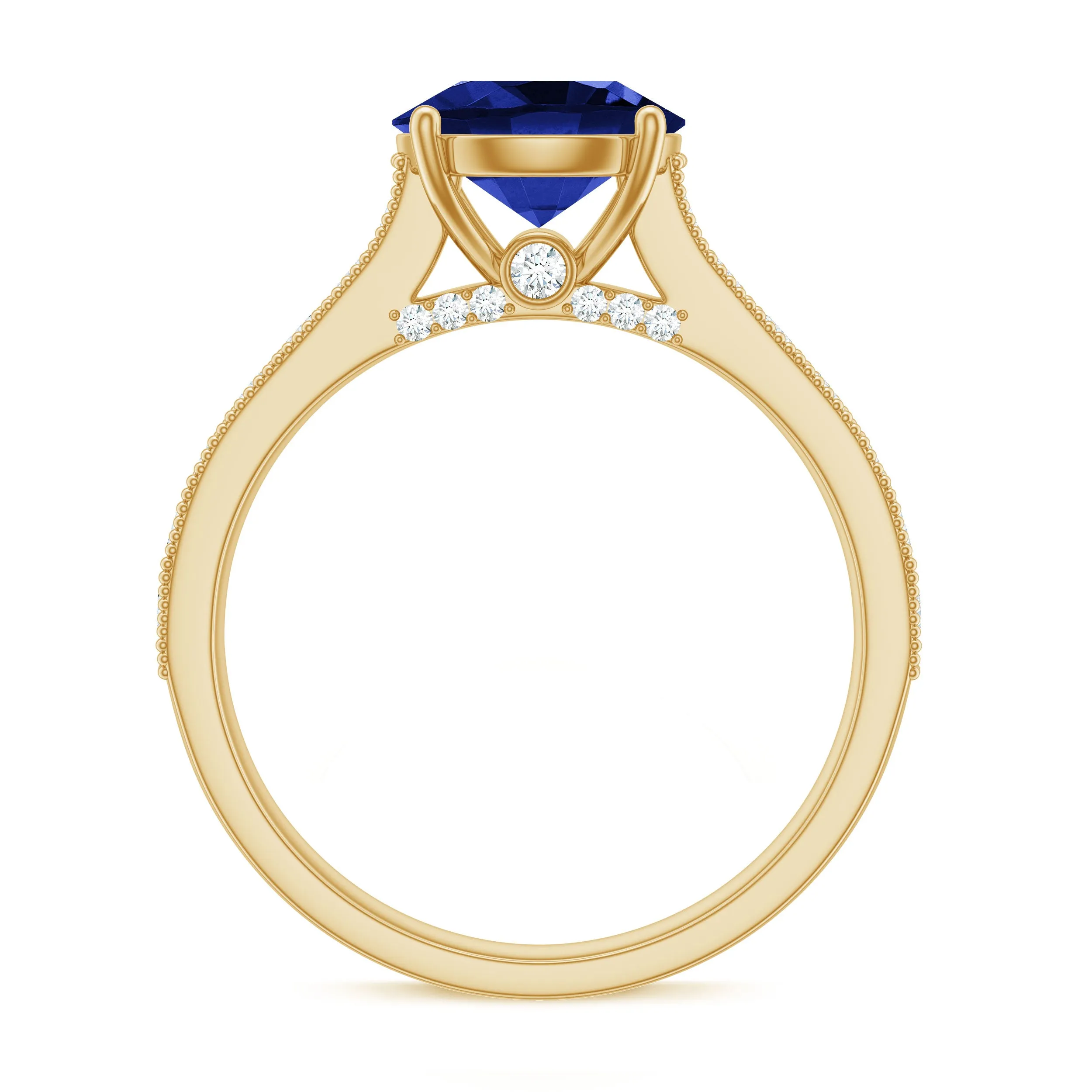 2.50 CT Created Blue Sapphire Solitaire Engagement Ring with Diamond and Milgrain Detailing