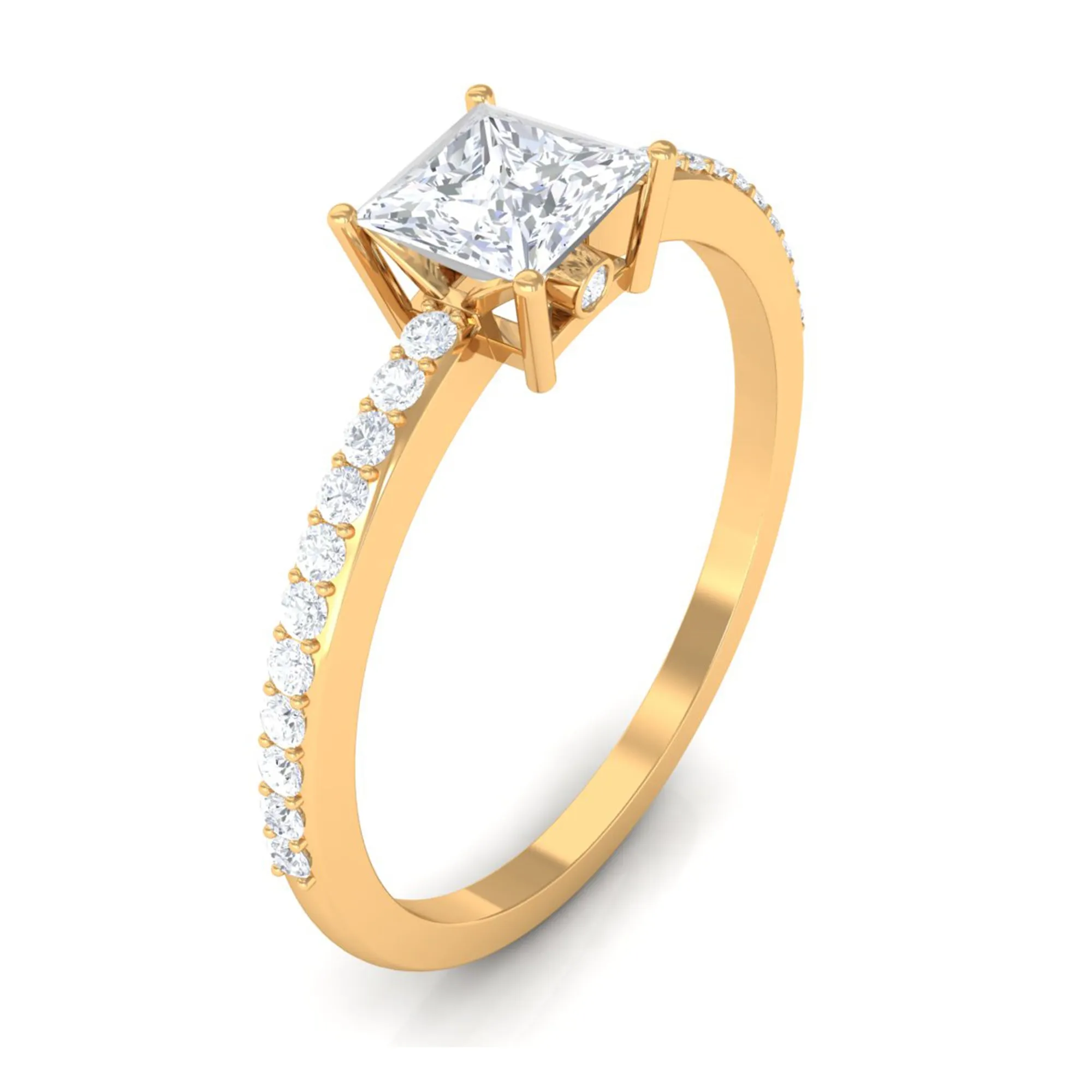 3/4 CT Princess Cut Zircon Solitaire Ring with Surprise and Side Stones