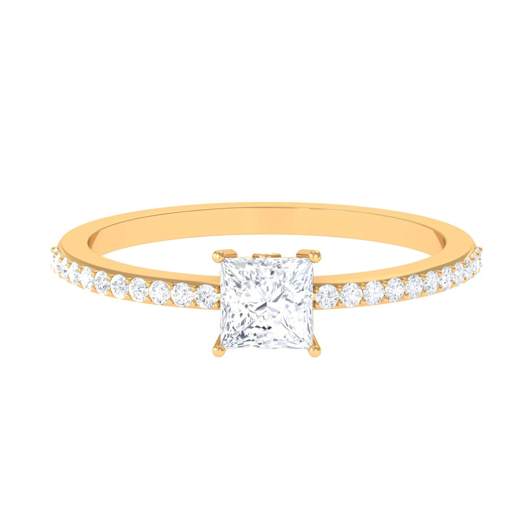3/4 CT Princess Cut Zircon Solitaire Ring with Surprise and Side Stones
