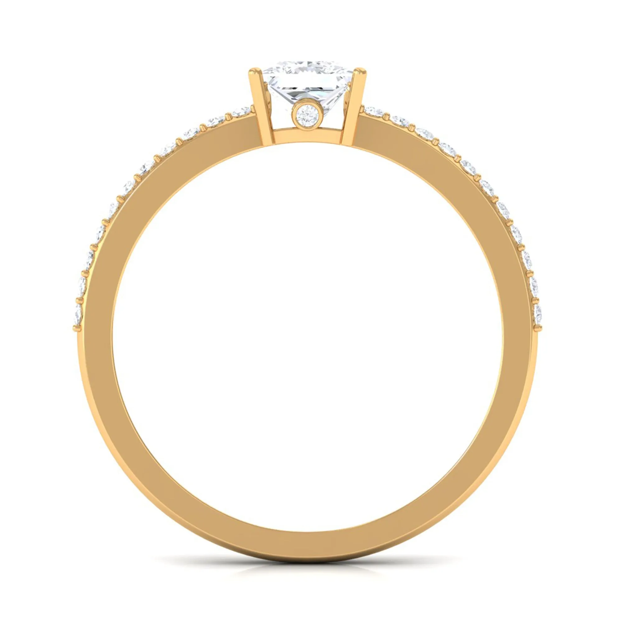 3/4 CT Princess Cut Zircon Solitaire Ring with Surprise and Side Stones