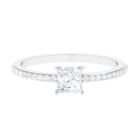 3/4 CT Princess Cut Zircon Solitaire Ring with Surprise and Side Stones