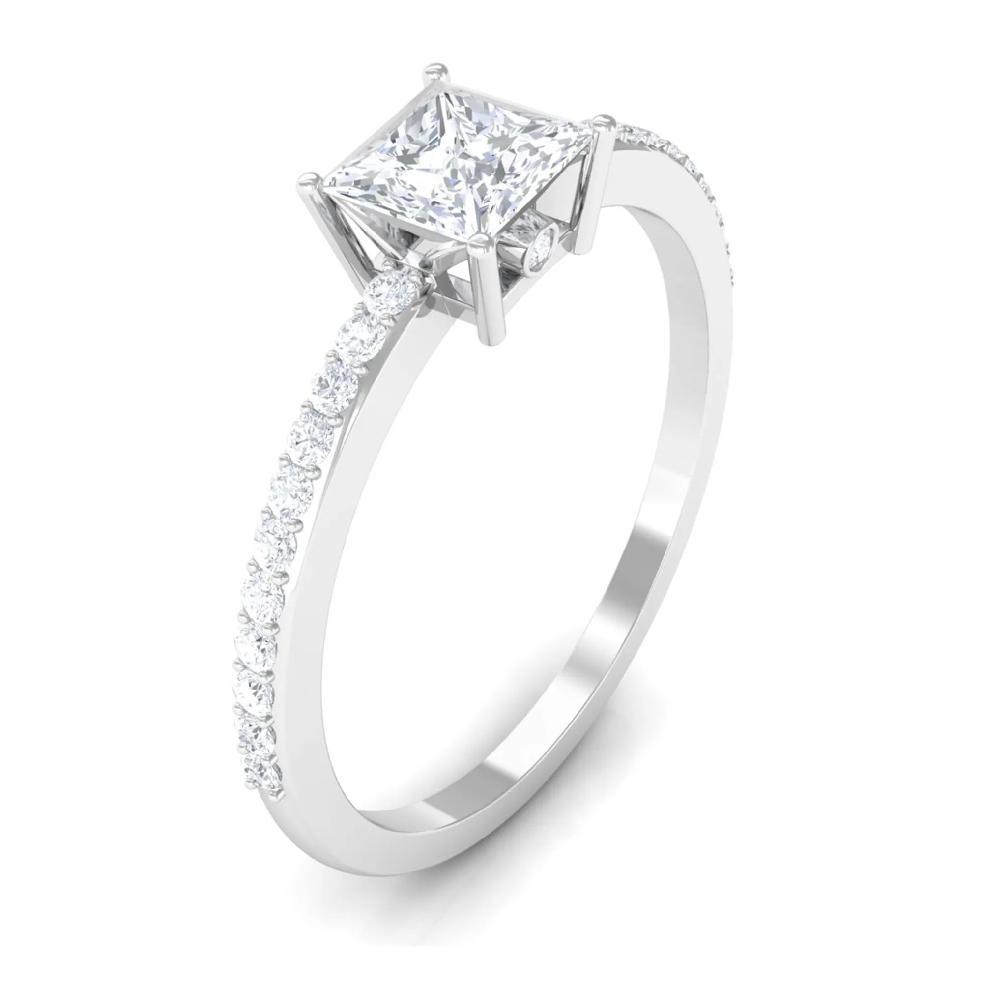 3/4 CT Princess Cut Zircon Solitaire Ring with Surprise and Side Stones