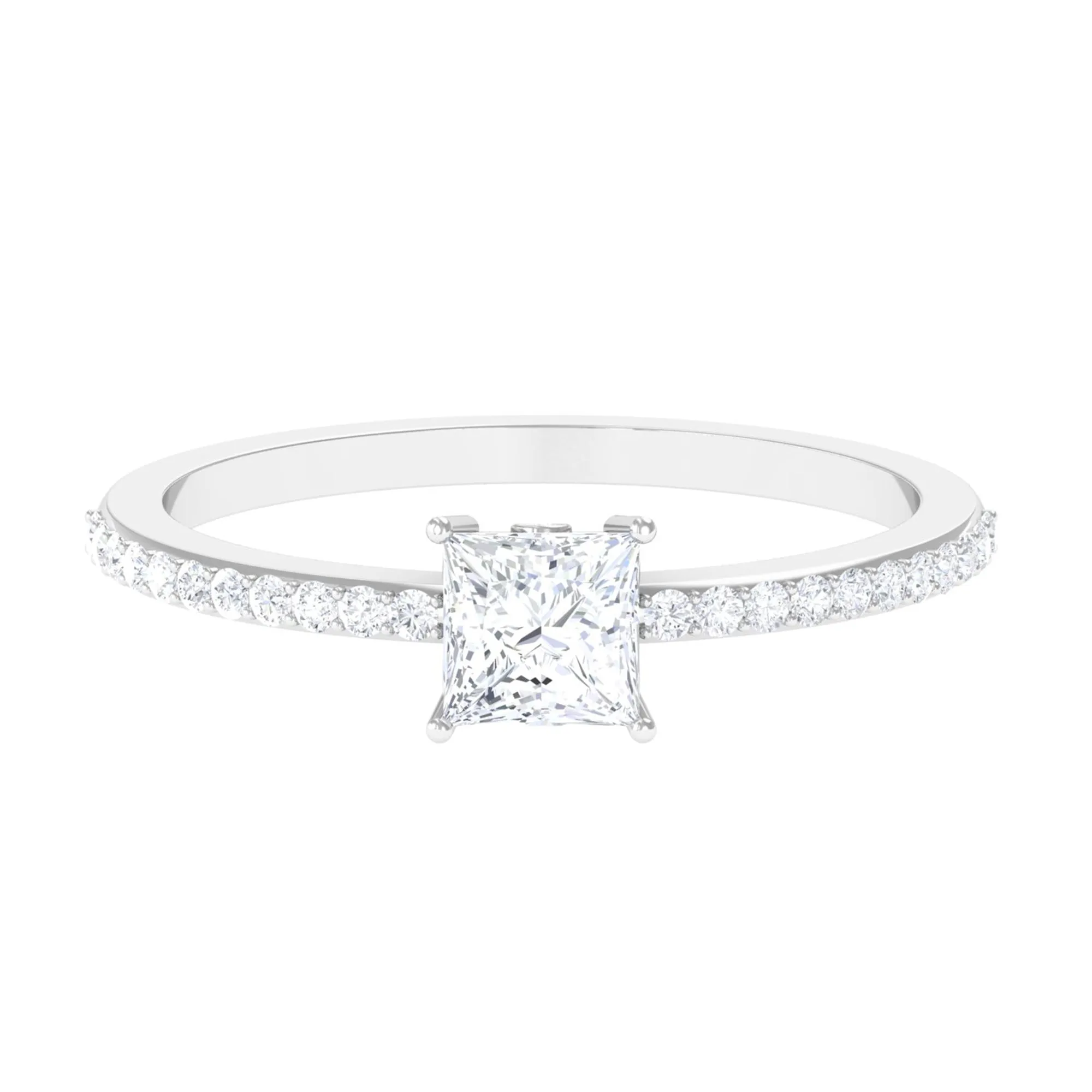 3/4 CT Princess Cut Zircon Solitaire Ring with Surprise and Side Stones