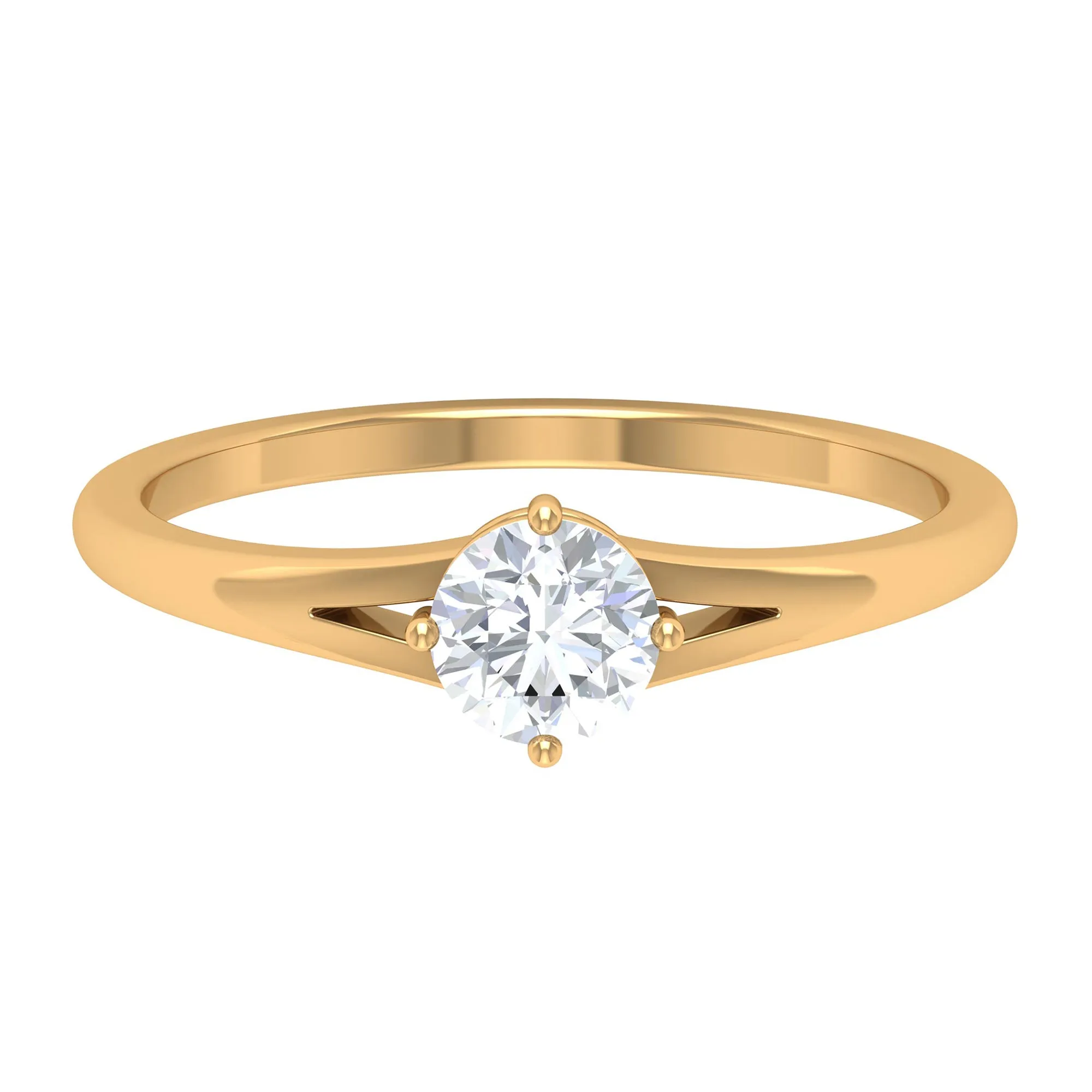 5 MM Round Cut Zircon Solitaire Ring in Gold with Split Shank