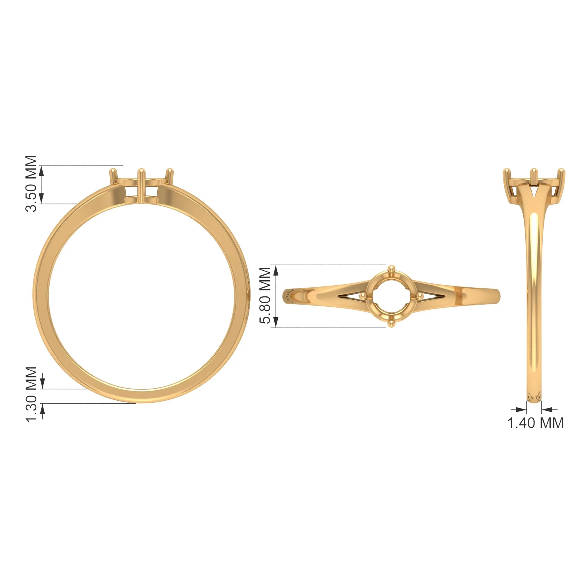 5 MM Round Cut Zircon Solitaire Ring in Gold with Split Shank