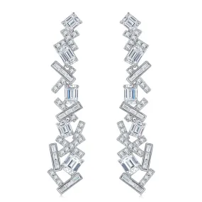 5A White Zircon Irregular Splicing Silver Drop Earrings for Women
