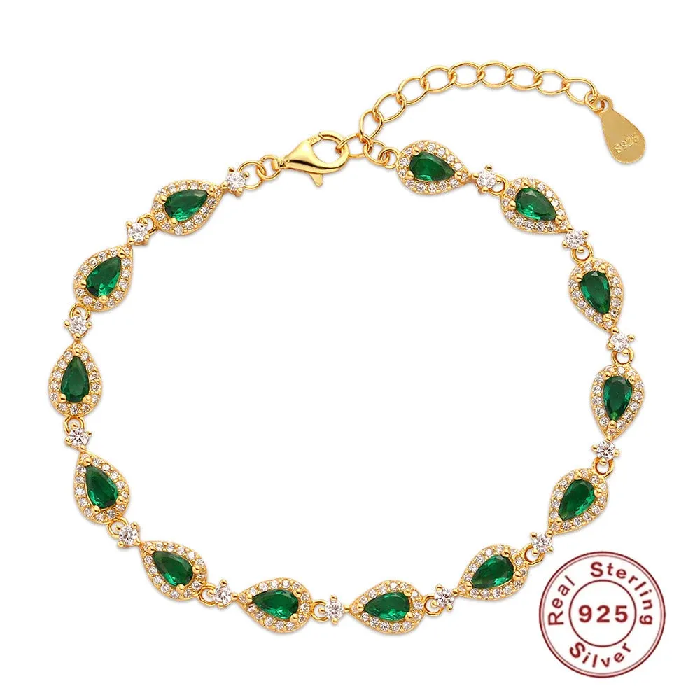 925 Sterling Silver Bracelet Charm Jewelry - Emerald Zircon - YH0503