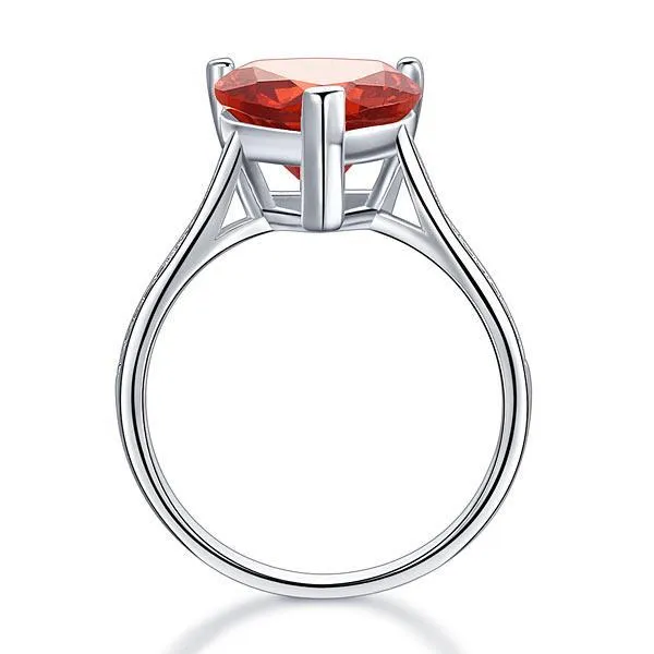 925 Sterling Silver Bridal Ring 3.5 Carat Heart Ruby Red Created Zirconia Jewelry MXFR8217