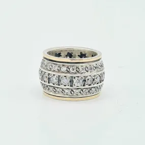 9ct Gold and Silver Wide Spinning Ring with Cubic Zirconia Stones