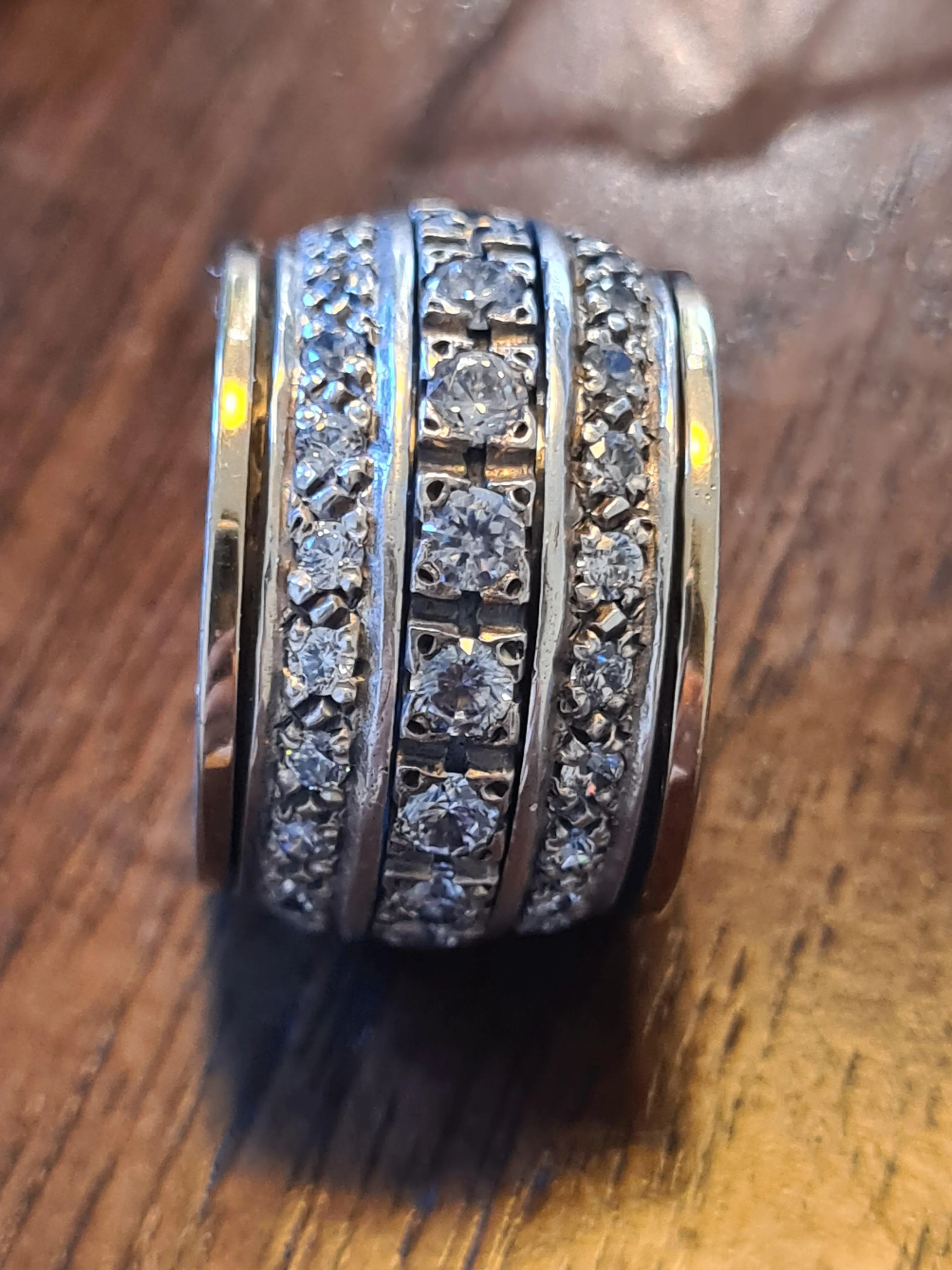 9ct Gold and Silver Wide Spinning Ring with Cubic Zirconia Stones