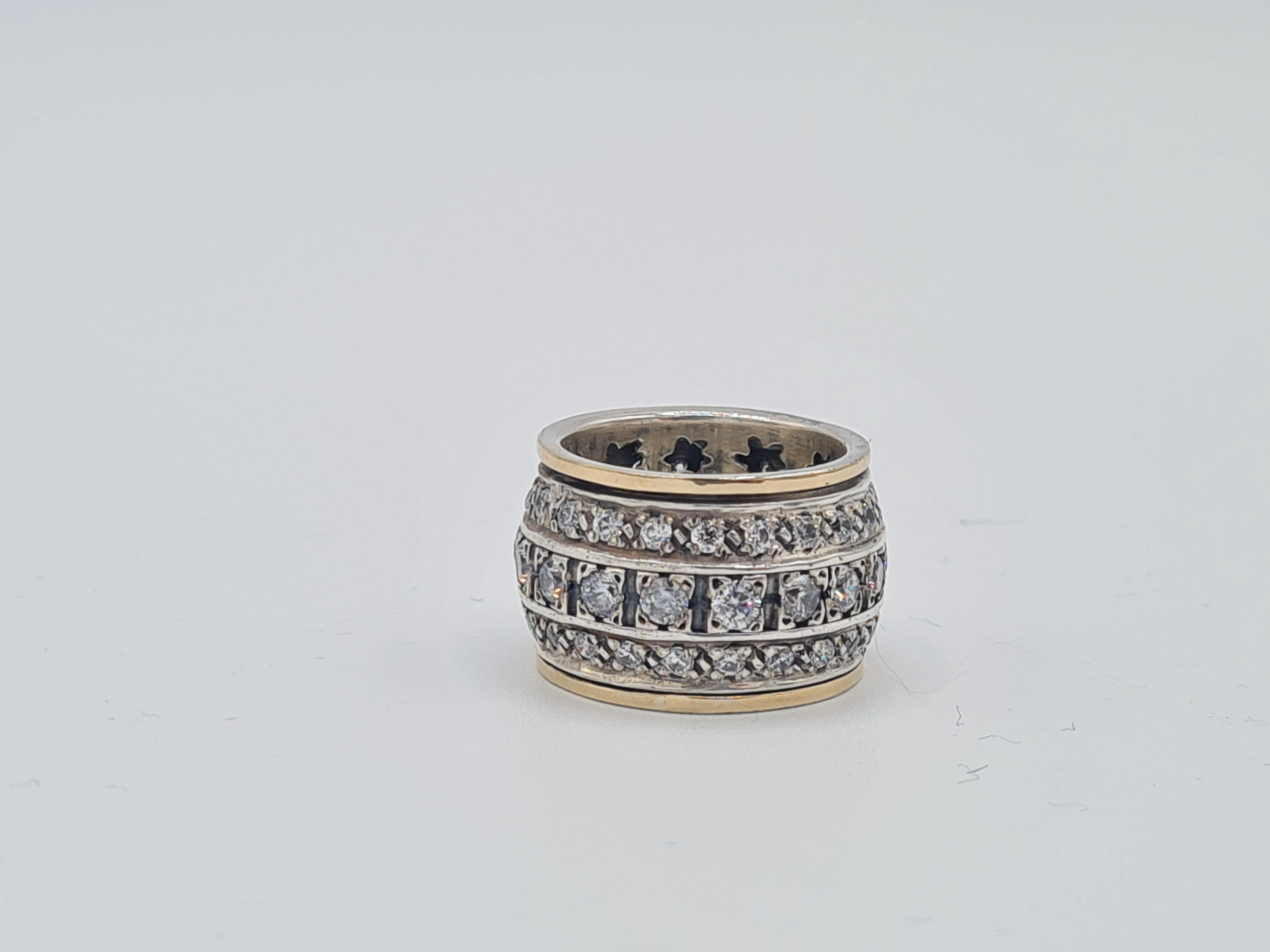 9ct Gold and Silver Wide Spinning Ring with Cubic Zirconia Stones