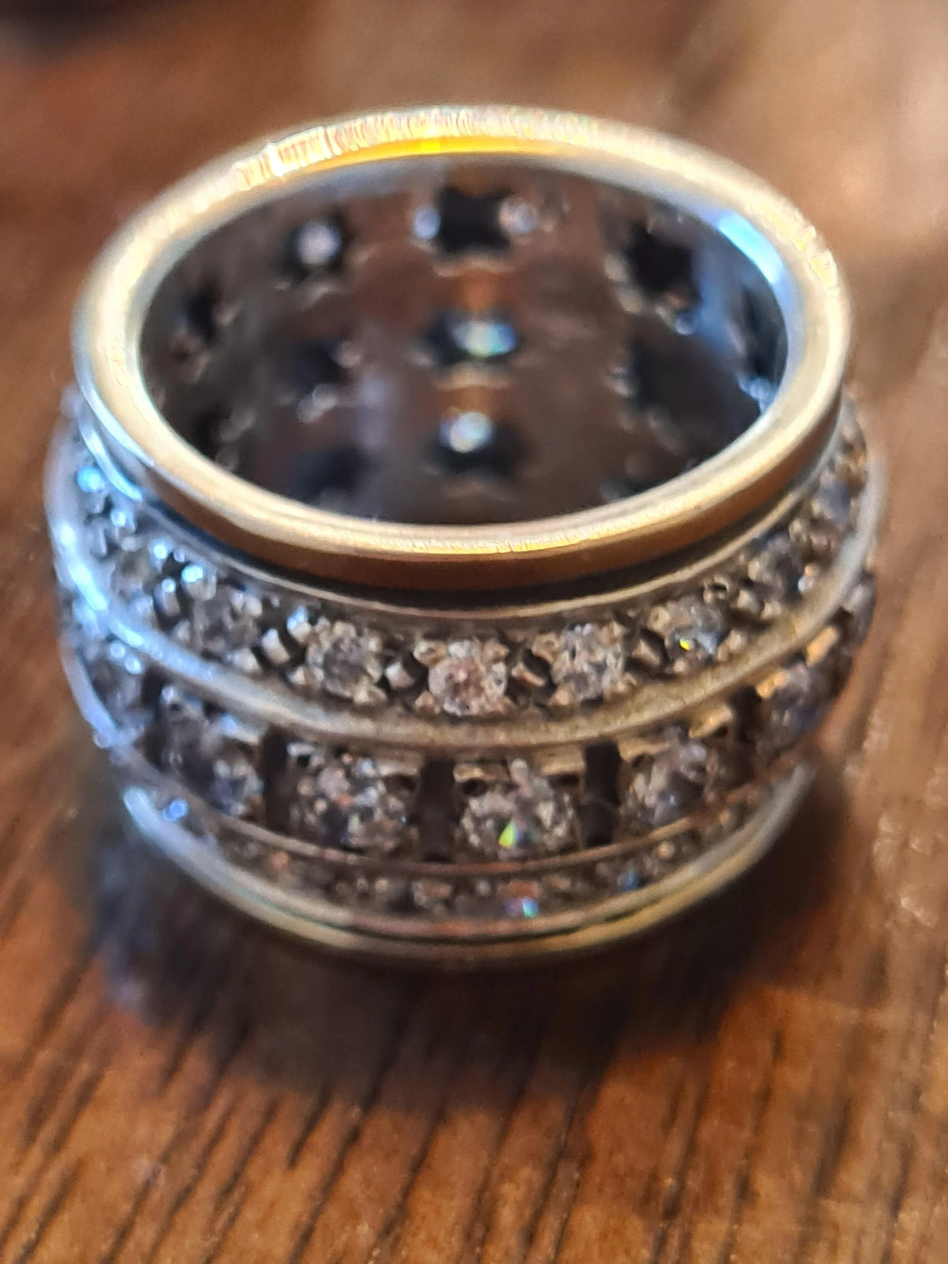 9ct Gold and Silver Wide Spinning Ring with Cubic Zirconia Stones