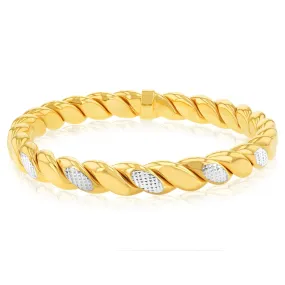 9ct Yellow Gold Silverfilled Fancy Diamond Cut Twisted Bangle