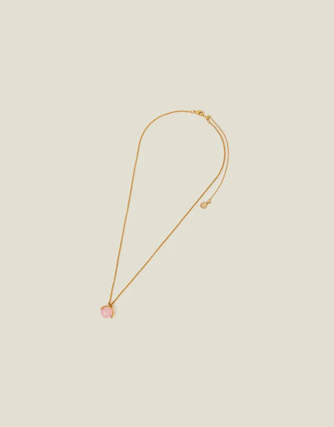 Accessorize London Women's Z Real Gold Plated Sphere Rose Quartz Pendant Necklace