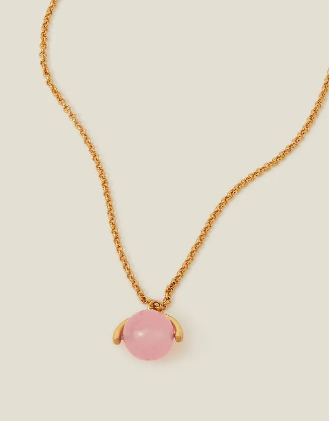 Accessorize London Women's Z Real Gold Plated Sphere Rose Quartz Pendant Necklace