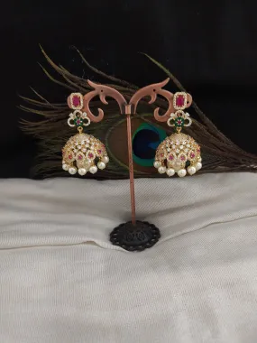 Adorable Gold Plated Jhumka With Zircon Stones
