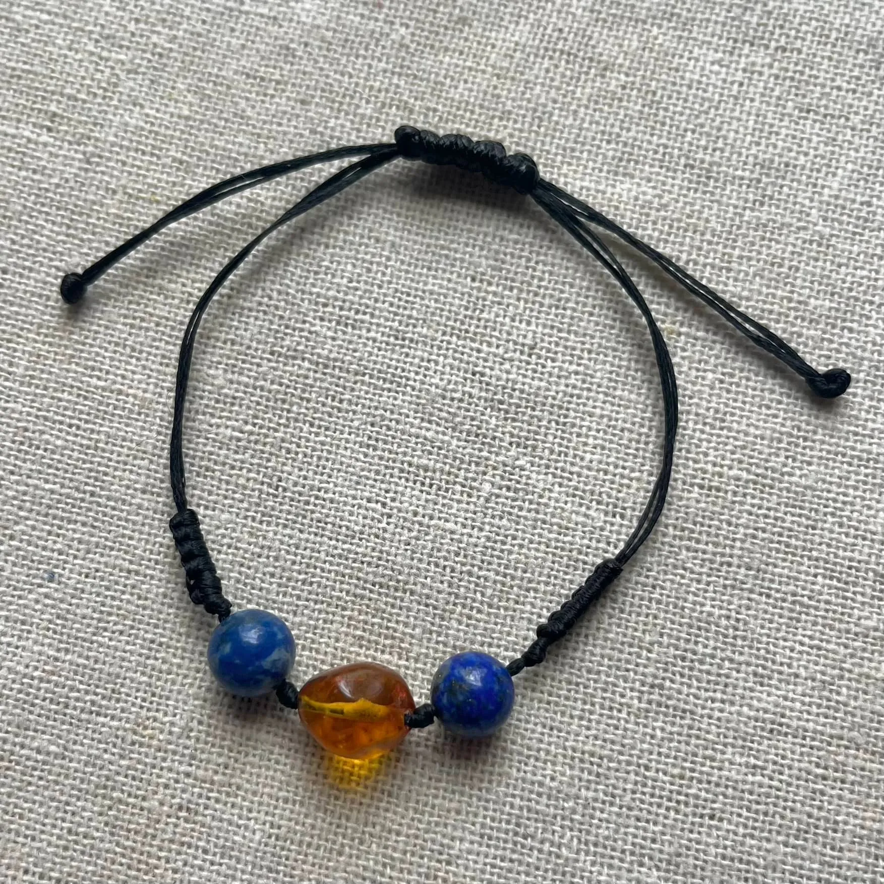 Amber & Lapis Cord Bracelet