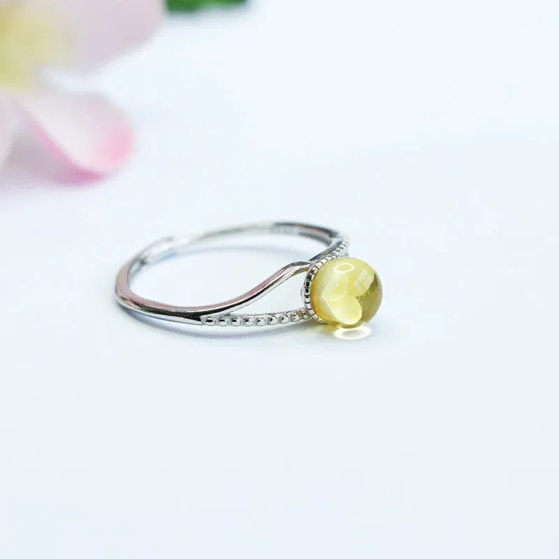 Amber Rose Sterling Silver Ring with Beeswax Amber Accent