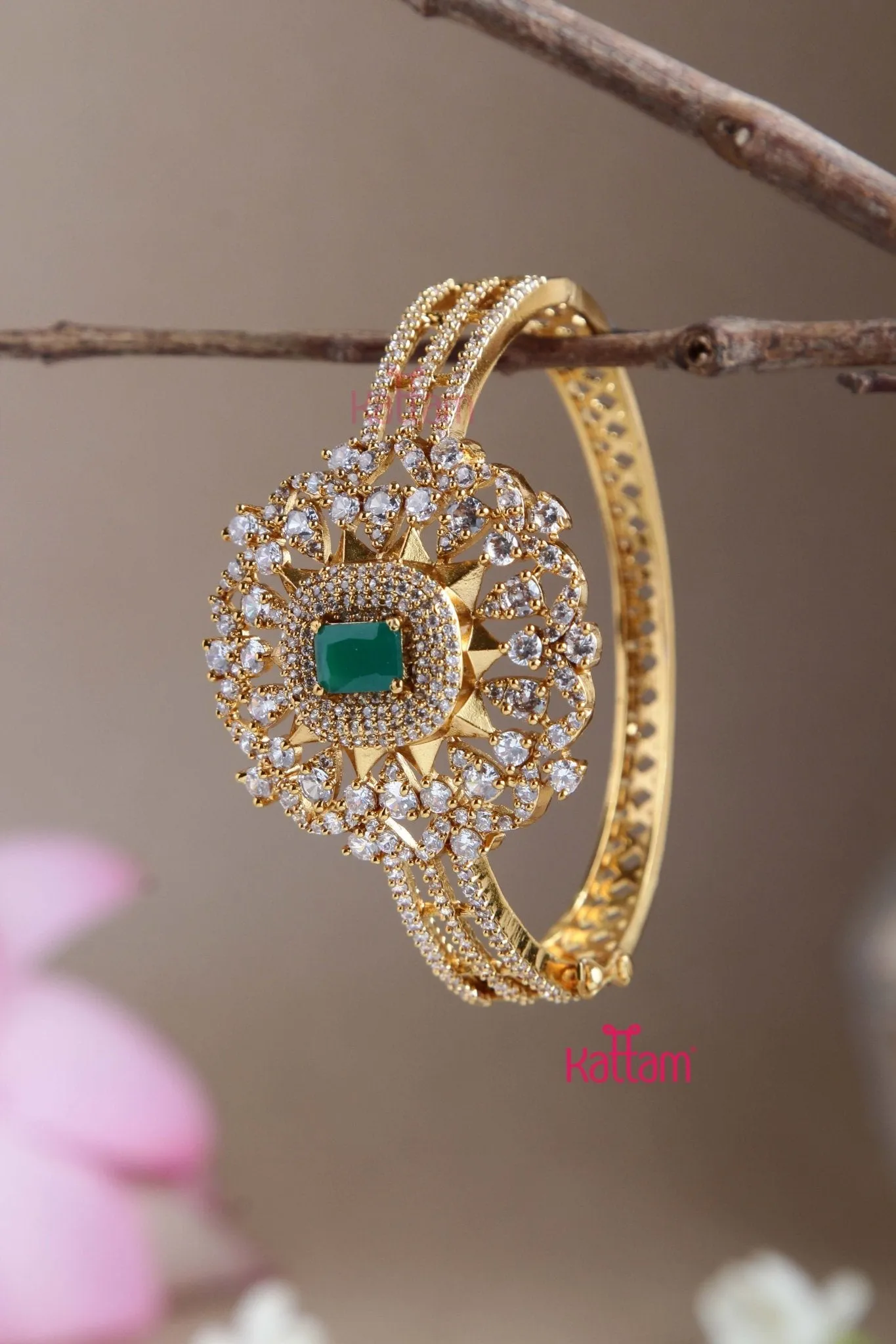 American Diamond Stone Green Kada Bangle