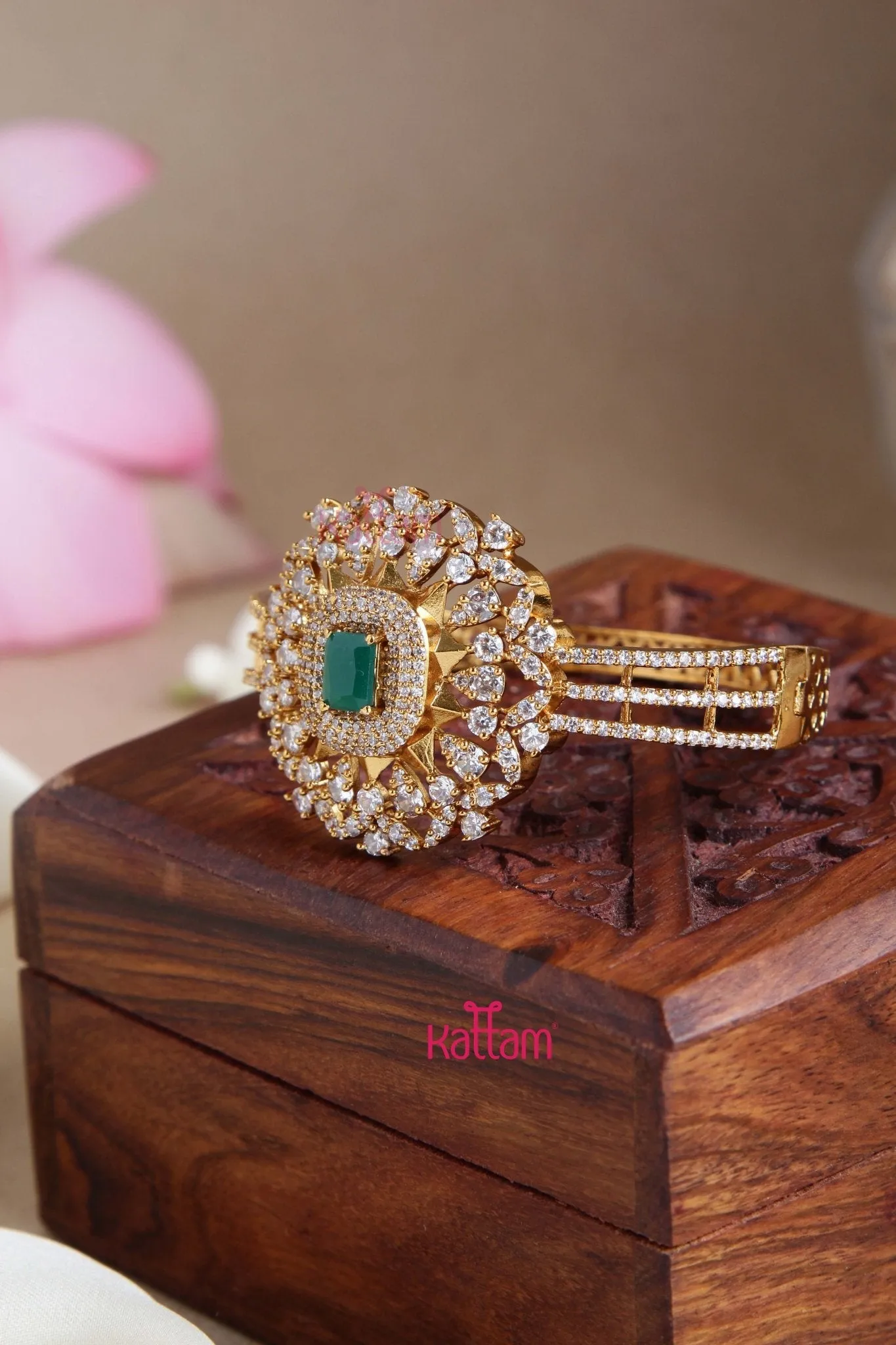 American Diamond Stone Green Kada Bangle