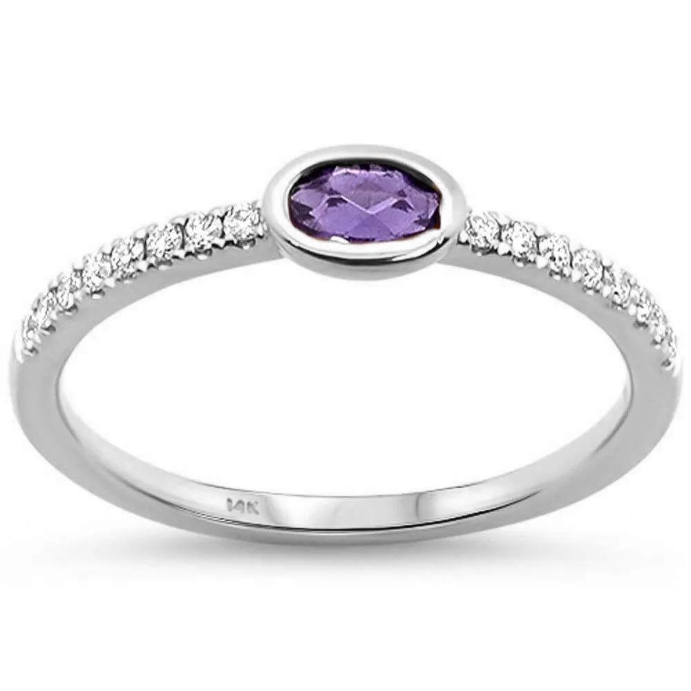 Amethyst, Aquamarine, Pink Tourmaline or Topaz and Diamond 14K White Gold Ring, Chic, Modern, Minimalist
