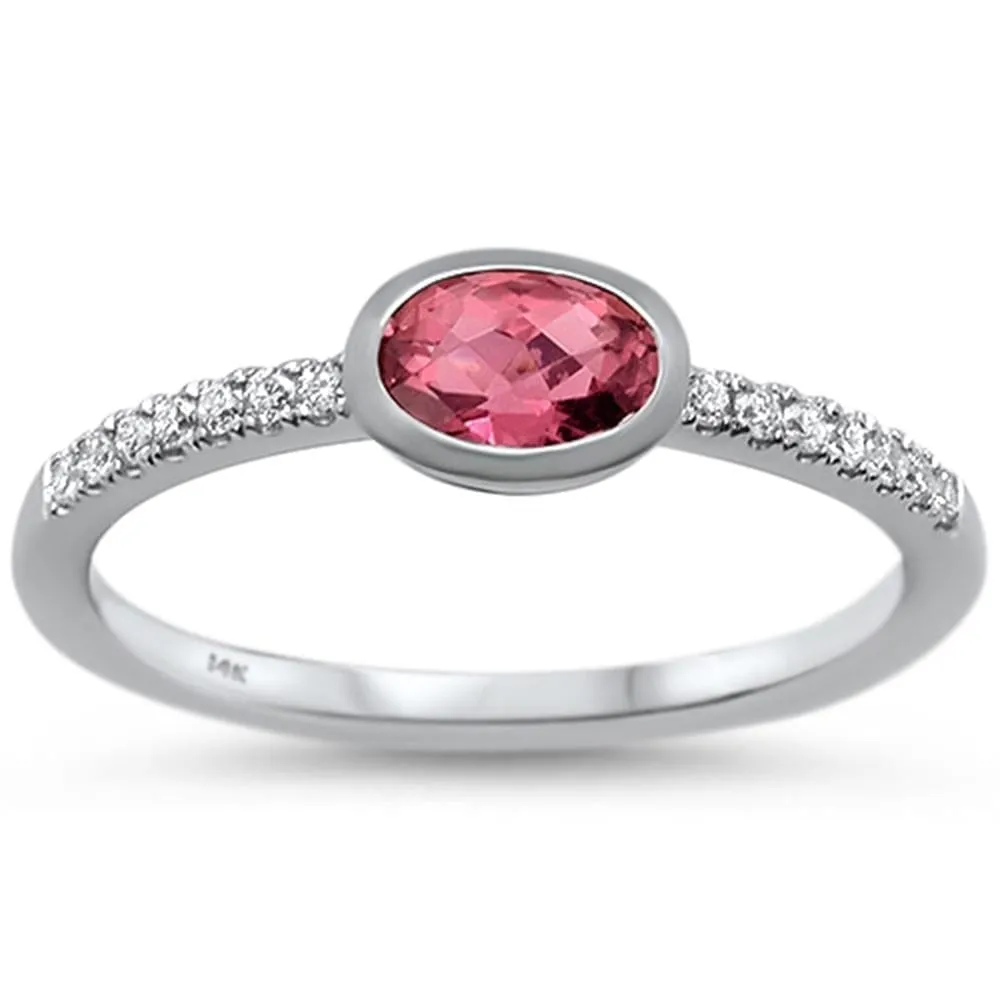 Amethyst, Aquamarine, Pink Tourmaline or Topaz and Diamond 14K White Gold Ring, Chic, Modern, Minimalist