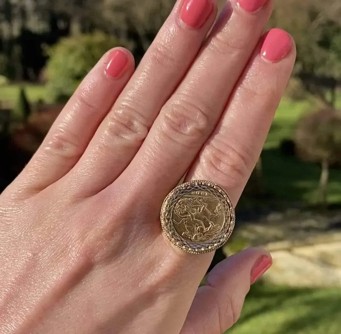 Antique 1908 22ct Half Sovereign Coin Heart Ring