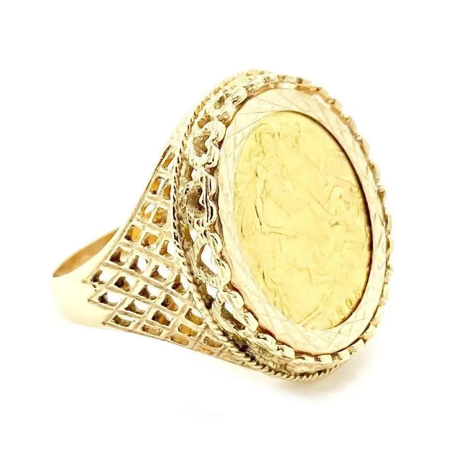 Antique 1908 22ct Half Sovereign Coin Heart Ring