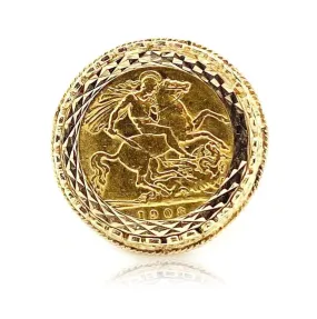 Antique 1908 22ct Half Sovereign Coin Heart Ring
