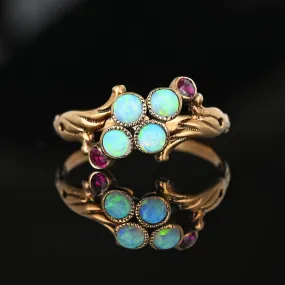 Antique Ruby Accent Victorian Opal Ring in Gold