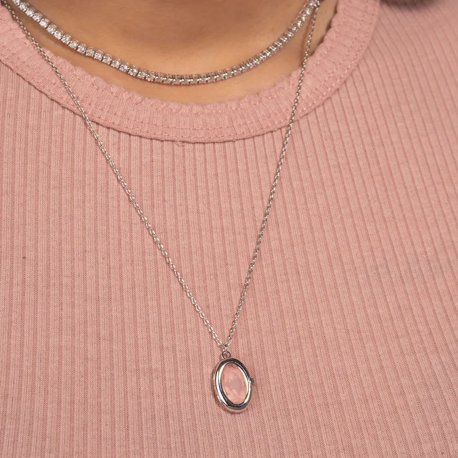 Aura Rose Quartz Silver Locket Necklace