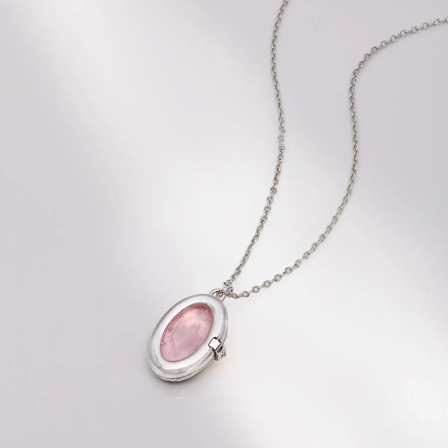 Aura Rose Quartz Silver Locket Necklace