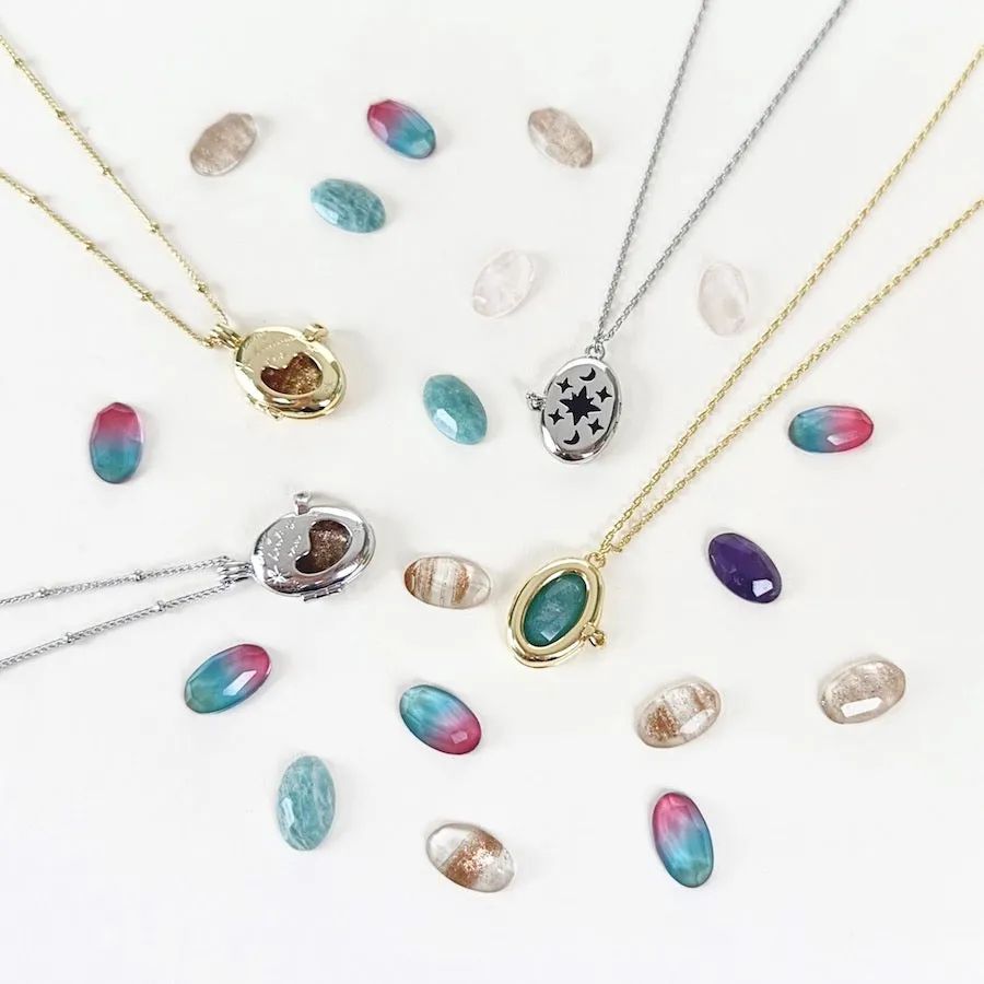 Aura Rose Quartz Silver Locket Necklace