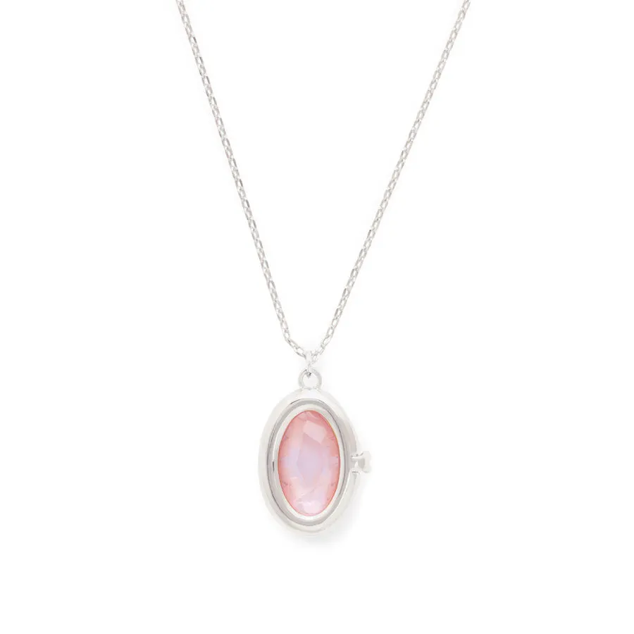 Aura Rose Quartz Silver Locket Necklace